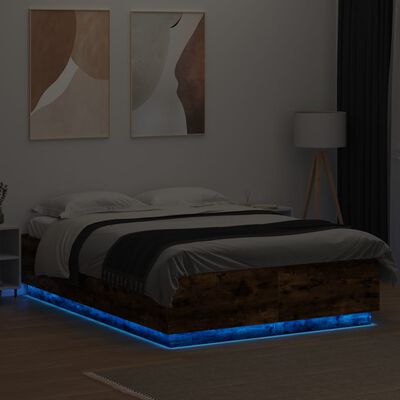 vidaXL Okvir kreveta s LED svjetlima boja hrasta 160 x 200 cm drveni