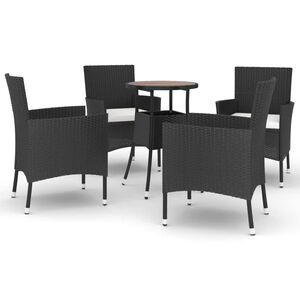 vidaXL 5-dijelni vrtni bistro set od poliratana s jastucima crni