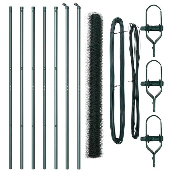 vidaXL Stup za ogradu Zelena 10 x 1,5 m (mreža 50 mm) Čelik i PVC