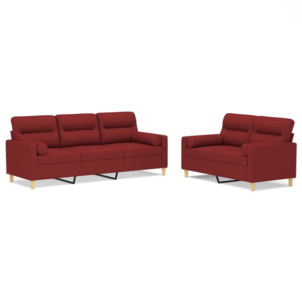 vidaXL 2-dijelni set sofa s jastucima crvena boja vina od tkanine