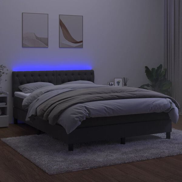 vidaXL Krevet box spring s madracem LED tamnosivi 140x190 cm bar&scaron;un