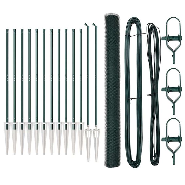 vidaXL Ograda s stupovima Zelena 1.5 x 25 m Čelik prekriven PVC-om