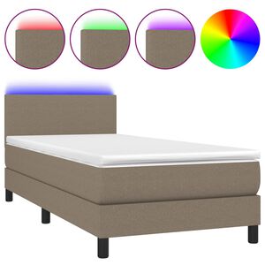 vidaXL Krevet box spring s madracem LED smeđesivi 90x190 cm tkanina