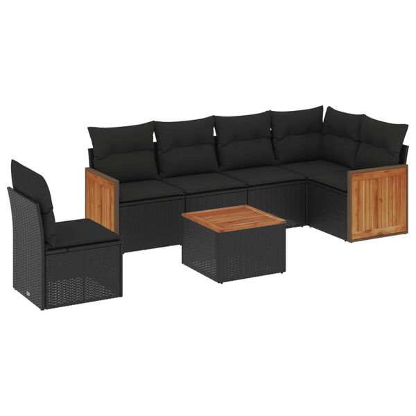 vidaXL 7-dijelni set vrtnih sofa od poliratana s jastucima crni