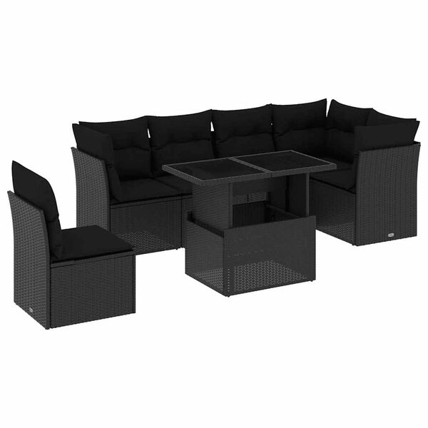 vidaXL 7-dijelni set vrtnih sofa od poliratana s jastucima crni