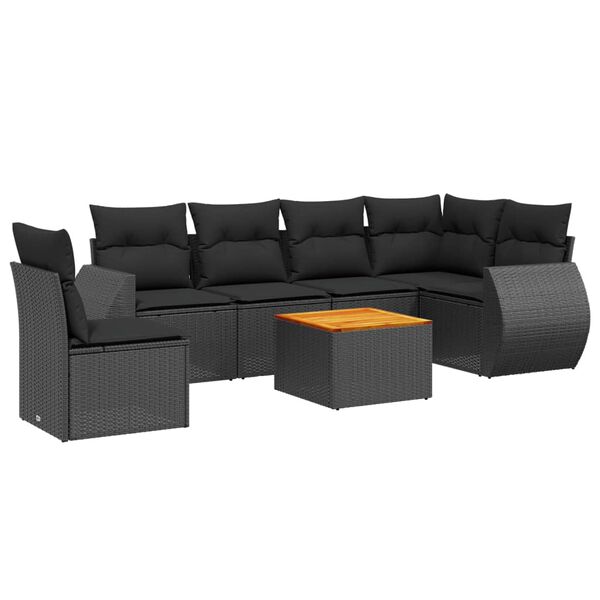 vidaXL 7-dijelni set vrtnih sofa od poliratana s jastucima crni