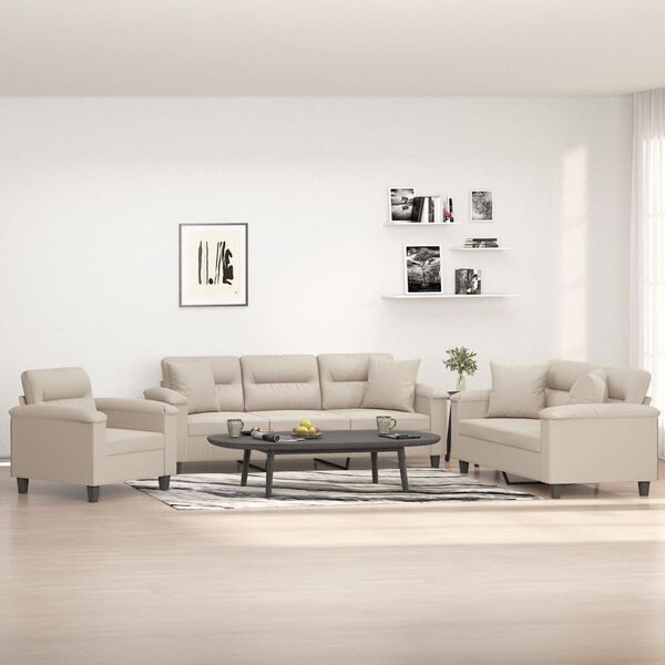 vidaXL 3-dijelni set sofa s jastucima krem od mikrovlakana