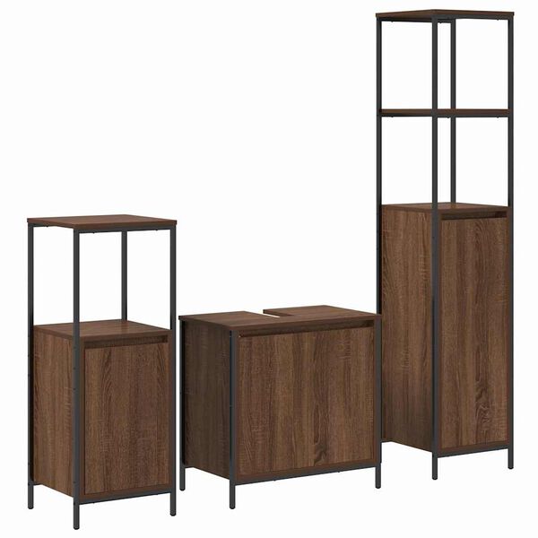 vidaXL Set namje&scaron;taja za kupaonicu s policom 3 pcs Smeđi hrast i crna