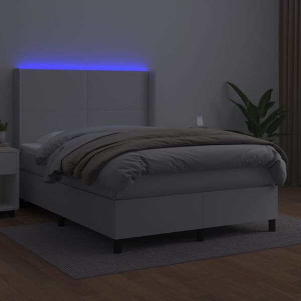 vidaXL Krevet box spring s madracem LED bijeli 140x200 cm umjetna koža