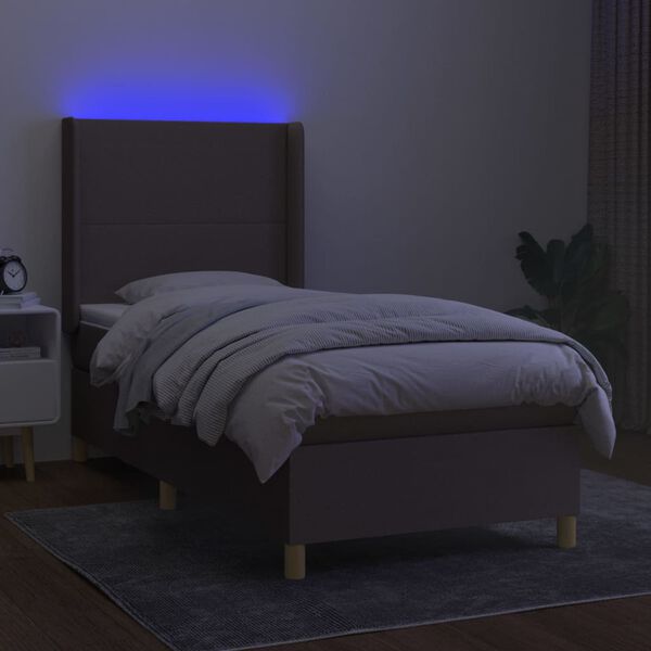 vidaXL Krevet box spring s madracem LED smeđesivi 90x190 cm tkanina