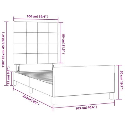 vidaXL Okvir za krevet s uzglavljem svjetlosivi 100x200 cm od tkanine