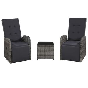 vidaXL 3-dijelni bistro set od poliratana s jastucima sivi