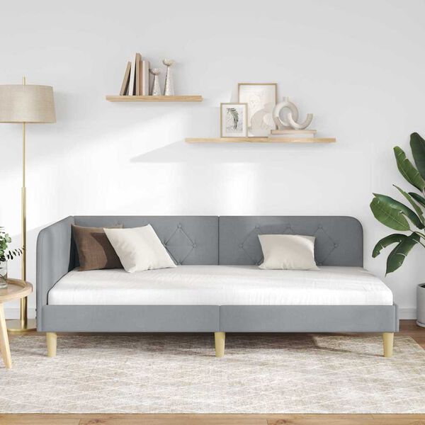 vidaXL Kutni okvir kreveta Svijetlo siva 90 x 190 cm tkanina