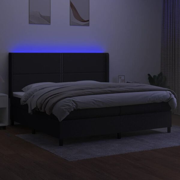 vidaXL Krevet box spring s madracem LED crni 200x200 cm od tkanine