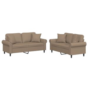 vidaXL 2-dijelni set sofa s jastucima boja cappuccina od umjetne kože