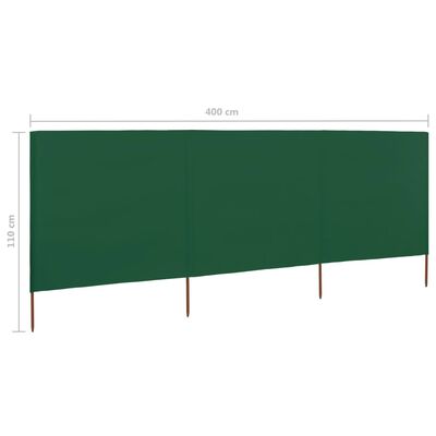 vidaXL Vjetrobran s 3 panela od tkanine 400 x 80 cm zeleni
