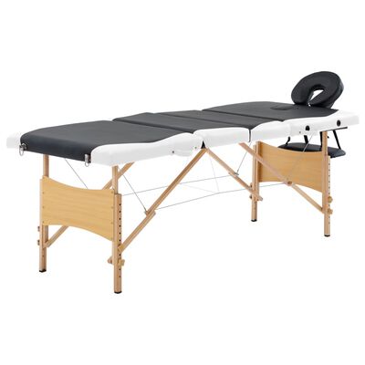 vidaXL Sklopivi stol za masažu s 4 zone drveni crno-bijeli