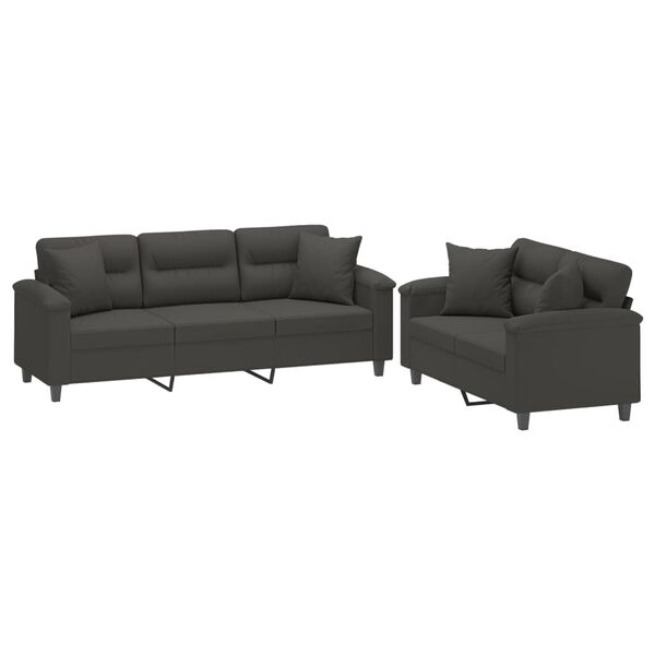 vidaXL 2-dijelni set sofa s jastucima tamnosivi od mikrovlakana
