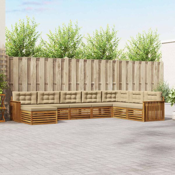 vidaXL Setovi sofa s jastukom 8 pcs Prirodna i bež Čvrsto drvo akacije