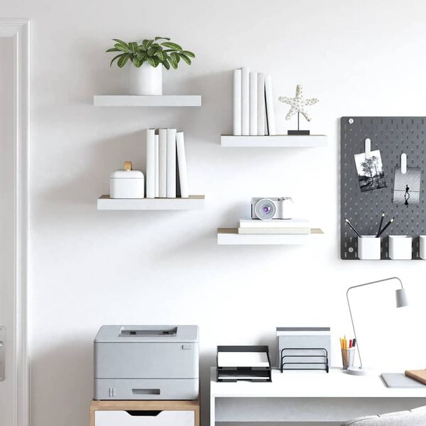 vidaXL Plutajuće zidne police 4 kom hrast i bijele 40x23x3,8 cm MDF