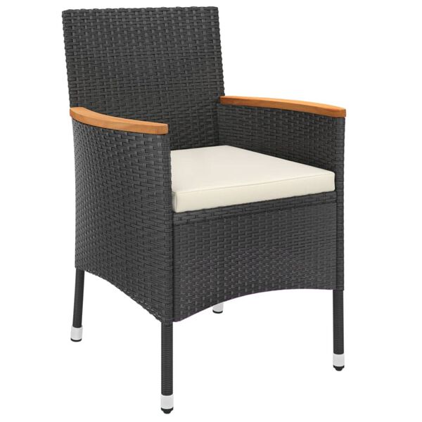 vidaXL 3-dijelni vrtni bistro set od poliratana s jastucima crni