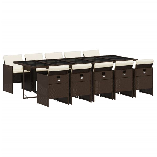 vidaXL 11-dijelni vrtni blagovaonski set s jastucima poliratan smeđi