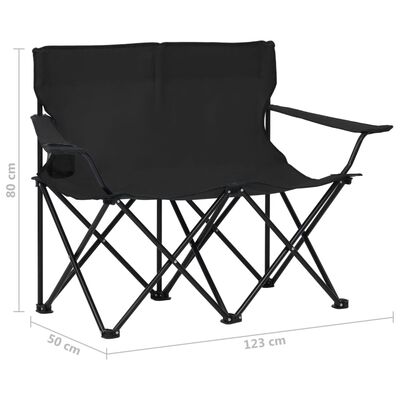 vidaXL Sklopiva stolica za kampiranje za 2 osobe čelik i tkanina crna