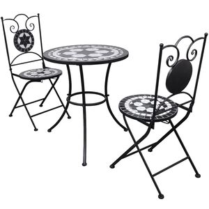 vidaXL 3-dijelni bistro set s keramičkim pločicama crno-bijeli
