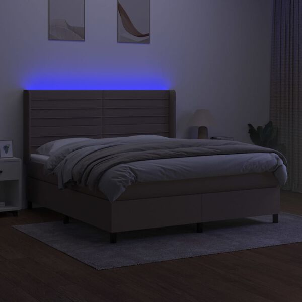 vidaXL Krevet box spring s madracem LED smeđesivi 160x200 cm tkanina