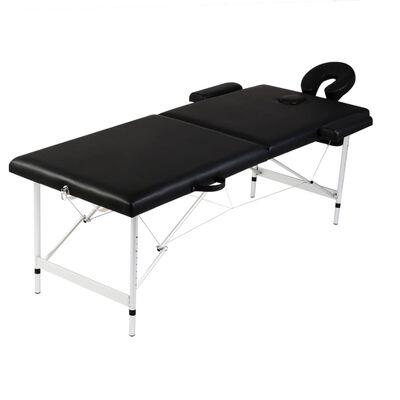 vidaXL Crni sklopivi stol za masažu s 2 zone i aluminijskim okvirom