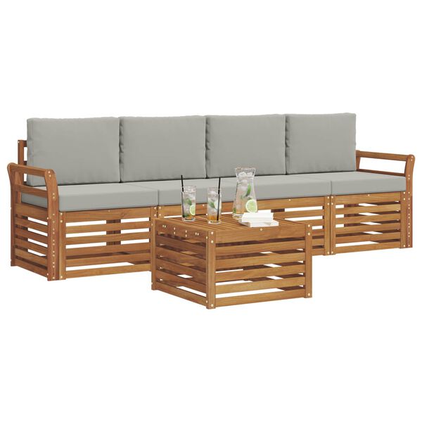 vidaXL Setovi sofa 5 pcs Prirodna i svijetlo siva Čvrsto drvo akacije