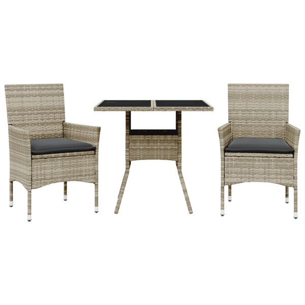 vidaXL 3-dijelni vrtni blagovaonski set s jastucima poliratan i staklo