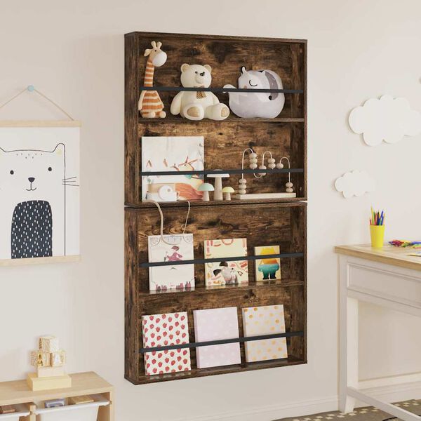 vidaXL Polica za časopise Zidne 2 pcs Dimljeni hrast 80 x 12 x 70 cm