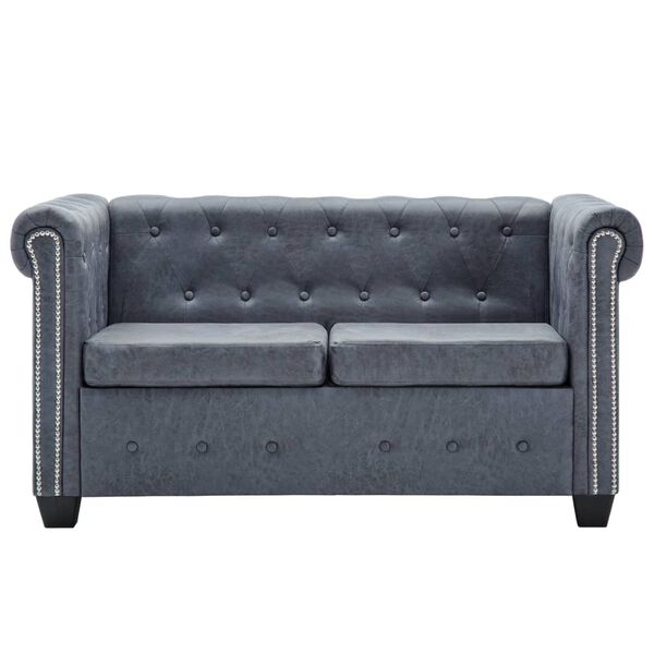 vidaXL Set sofa Chesterfield od umjetne bru&scaron;ene kože sivi