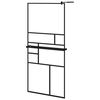 vidaXL Pregrada za tu&scaron; s policom crna 90x195 cm staklo ESG i aluminij