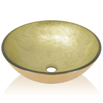 vidaXL Umivaonik Kaljeno Staklo 42 cm Zlatna boja