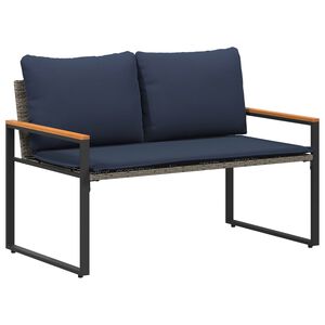 vidaXL klupa s jastukom Siva i tamnoplava 115 x 65 x 72 cm Ratan