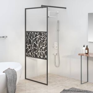 vidaXL Pregrada za tu&scaron; 80 x 195 cm staklo ESG s uzorkom kamena crna