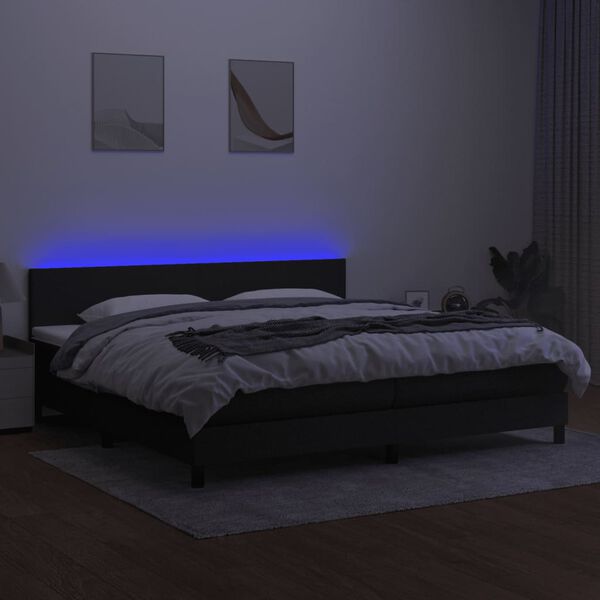 vidaXL Krevet box spring s madracem LED crni 200x200 cm od tkanine