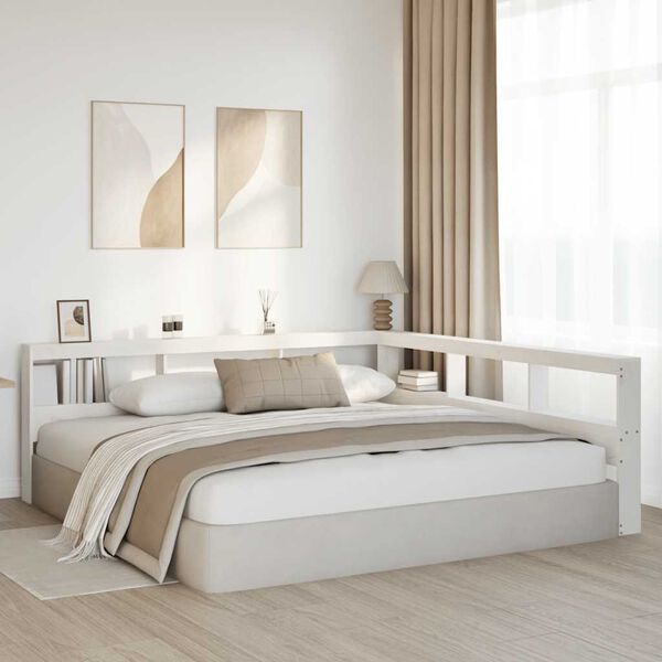 vidaXL Polica za knjige uzglavlje L-oblika bijelo 180 cm borovine