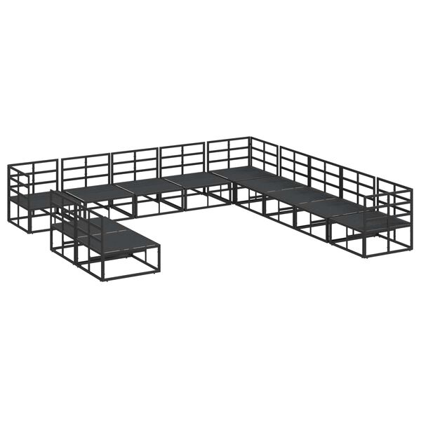 vidaXL Sjedeća garnitura za vrt s jastukom 11 pcs Crna Aluminij