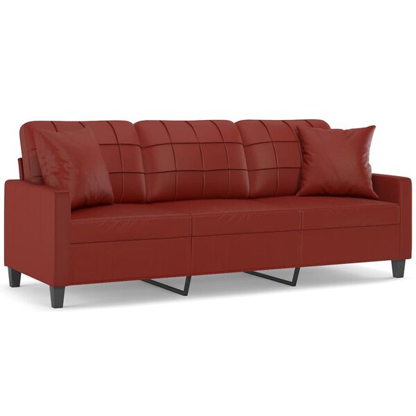 vidaXL Trosjed s jastucima crvena boja vina 180 cm od umjetne kože