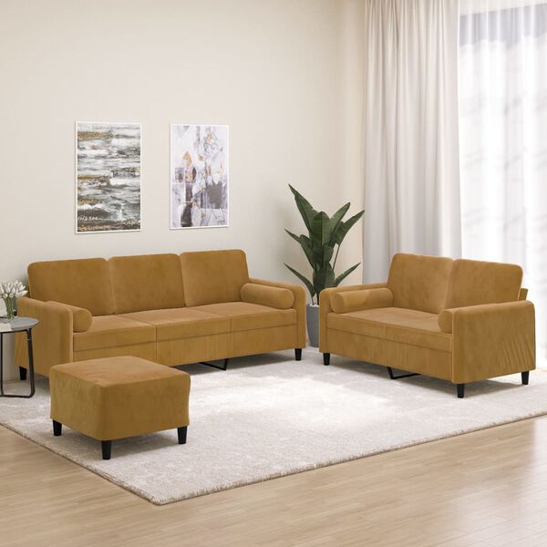 vidaXL 3-dijelni set sofa s jastucima Smeđa bar&scaron;unasti