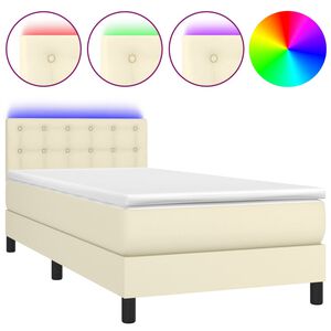 vidaXL Krevet box spring s madracem LED krem 100x200cm od umjetne kože