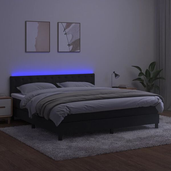 vidaXL Krevet box spring s madracem LED crni 180x200 cm bar&scaron;un