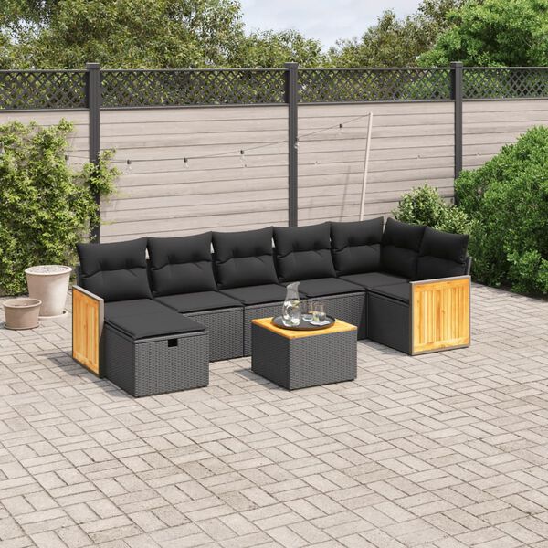 vidaXL 7-dijelni set vrtnih sofa od poliratana s jastucima crni