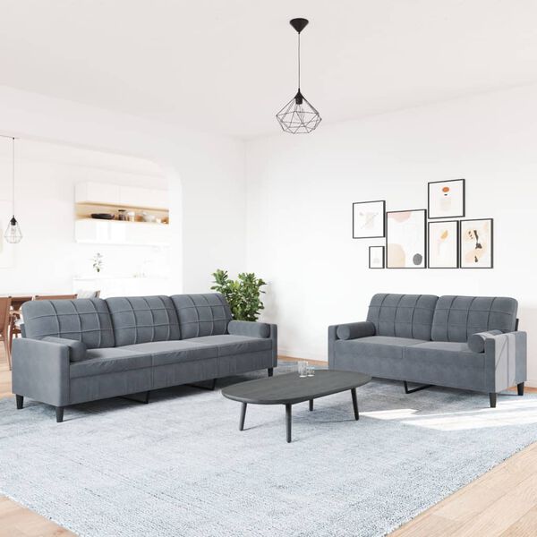 vidaXL 2-dijelni set sofa s jastucima tamnosivi bar&scaron;unasti