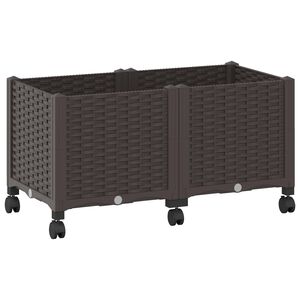 vidaXL Vrtni saksija s kotačima Smeđa 80 x 40 x 44 cm PP