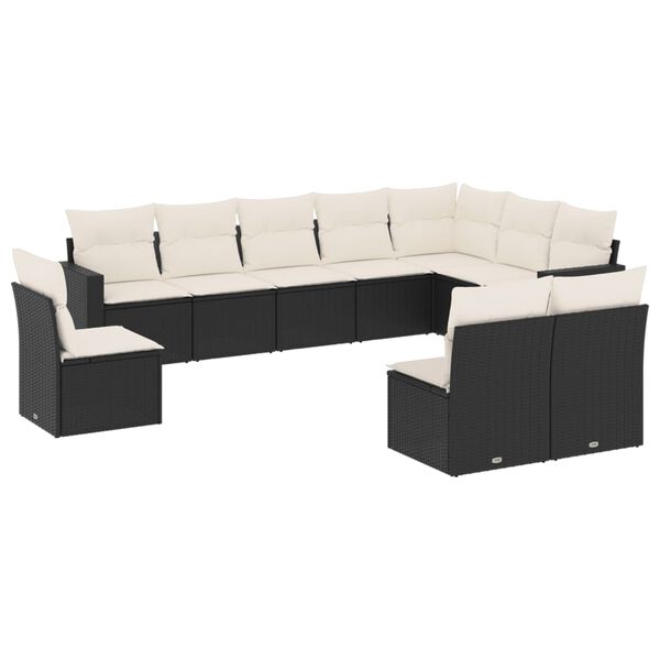 vidaXL 10-dijelni set vrtnih sofa s jastucima crni od poliratana