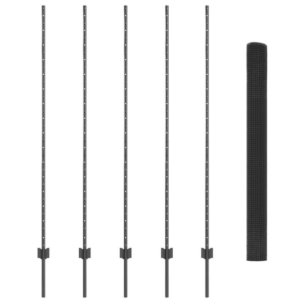 vidaXL Ograda s postovima Siva 1,5 x 10 m Čelik i PVC